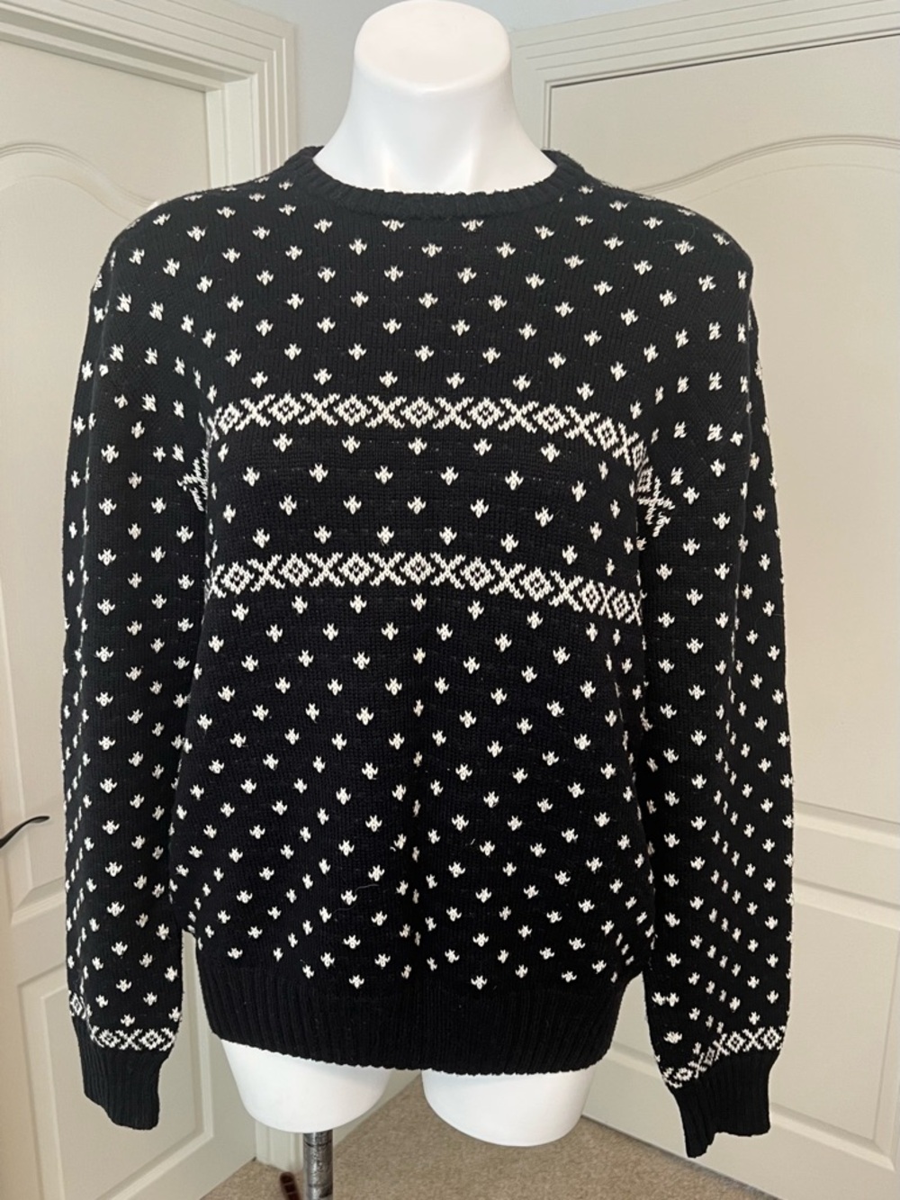 Daniel Cremieux Black & White Nordic-Pattern Crewneck Sweater